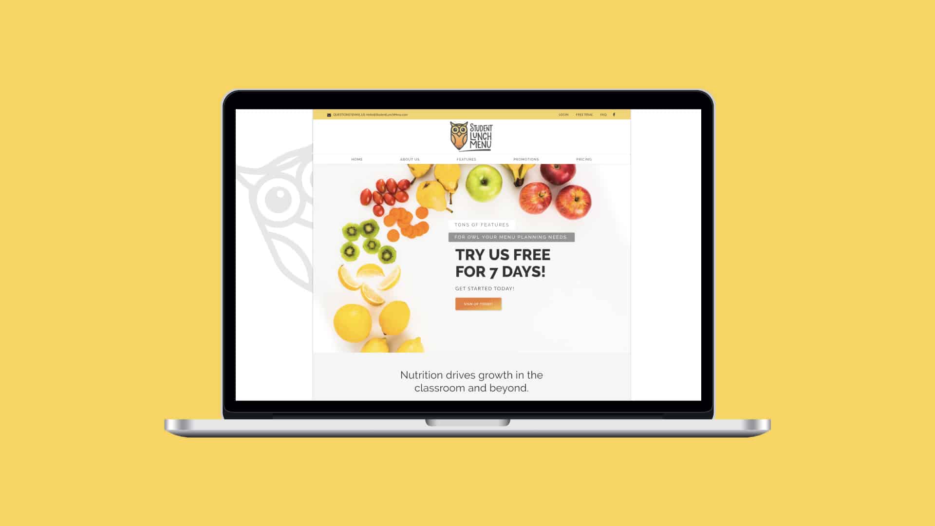 Student Lunch Menu website desktop by Agency 877