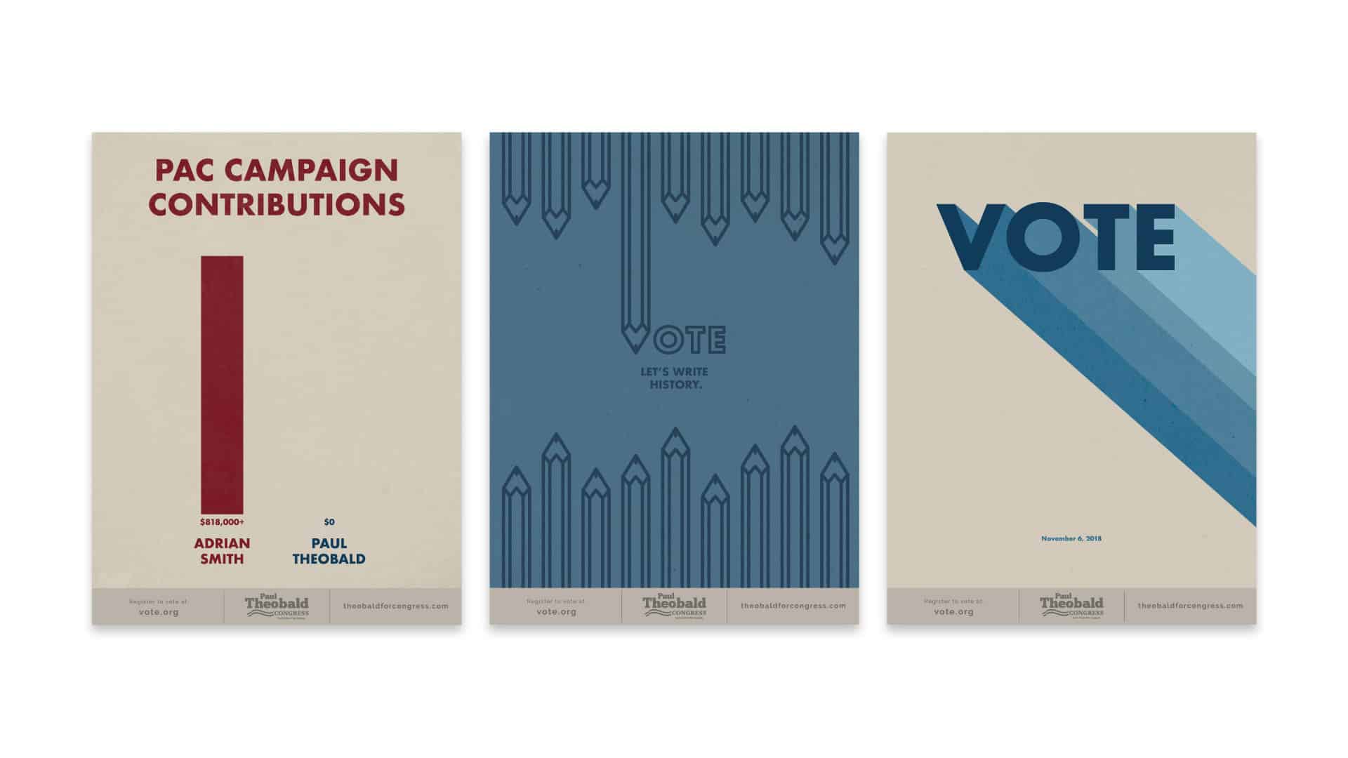 877’s promotional print pieces for Paul Theobald’s campaign