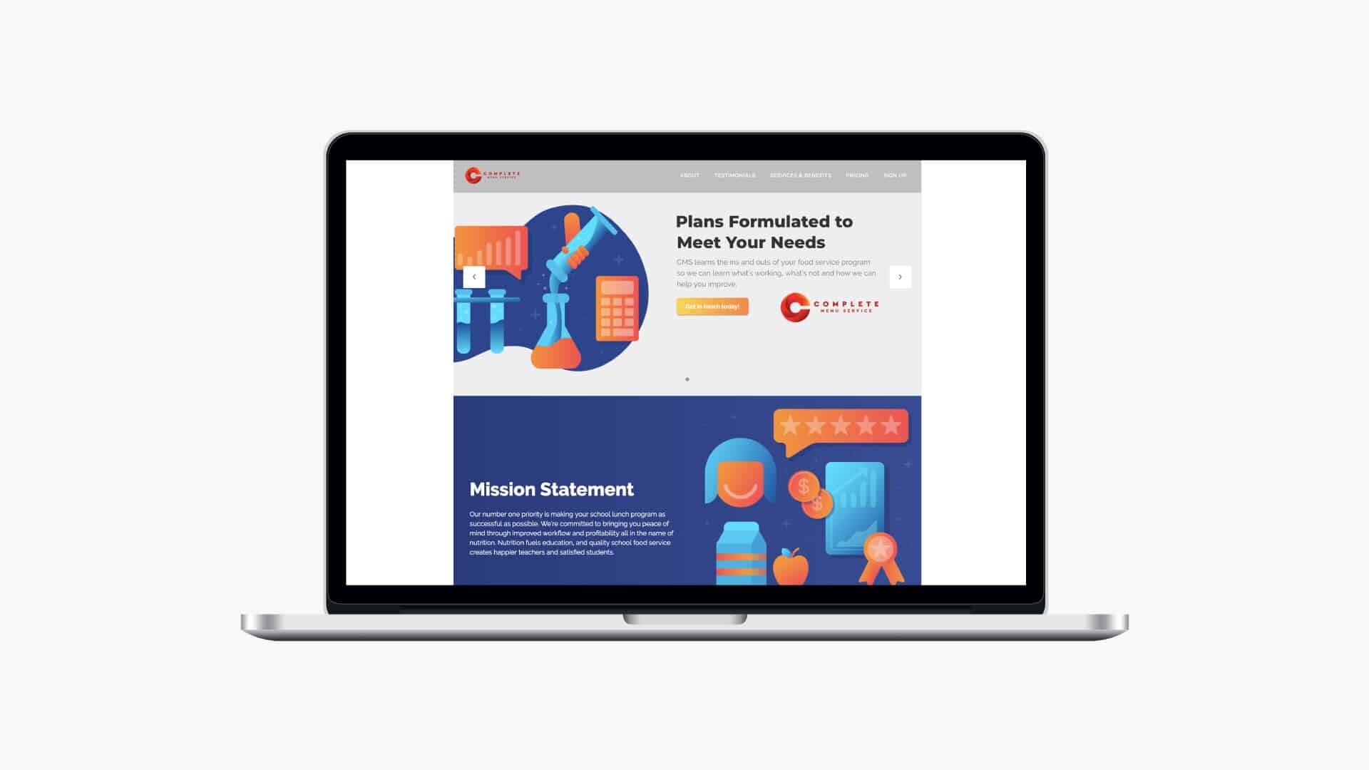 Complete Menu Service desktop website display